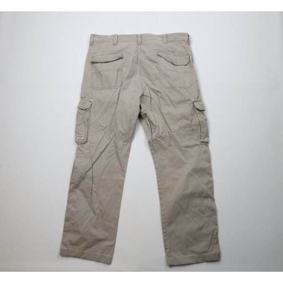 Vintage Y2K Wrangler Mens 38x31 Faded Baggy Wide Leg Cargo Pants Beige Cotton - Picture 8 of 12